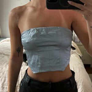 Zara Satin Bustier Blue Top Size Medium